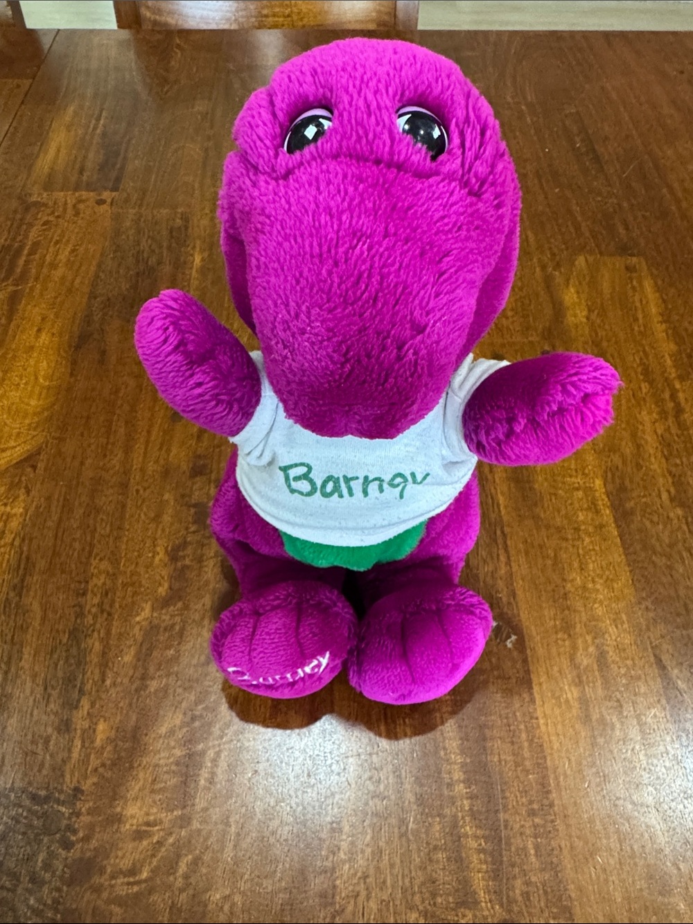 Vintage 90d Barney Purple Dinosaur Plush with White Shirt